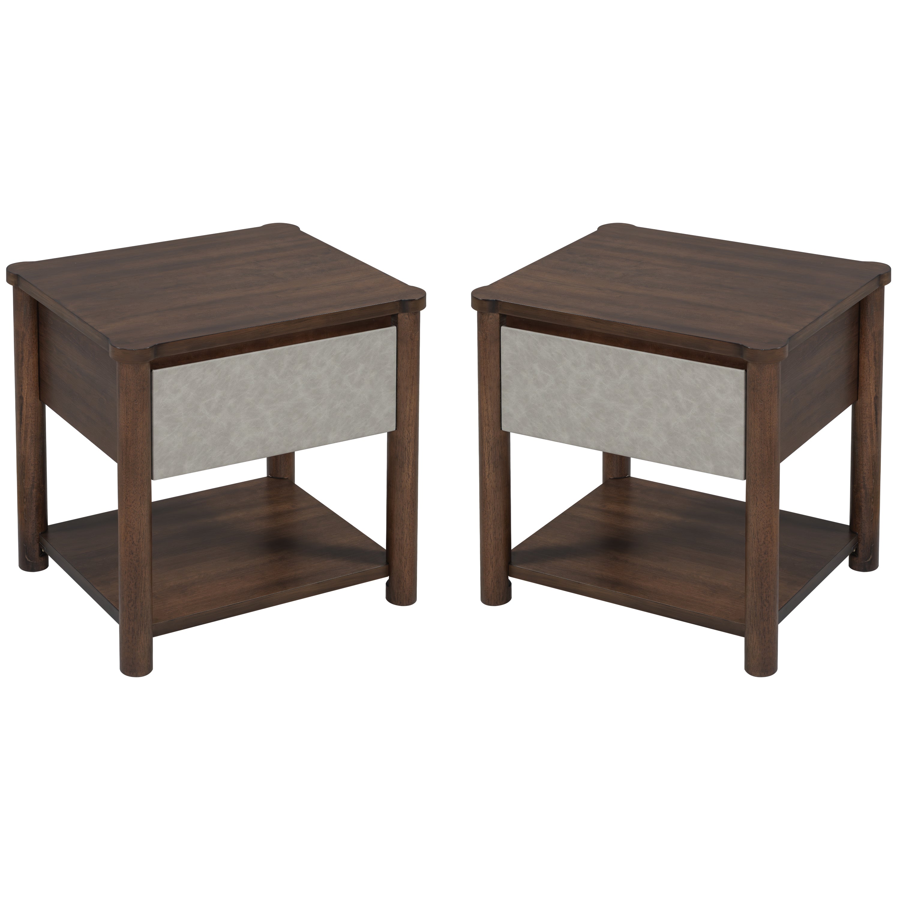 Modern King Bed Frame Set with 2 Nightstands - Gray/Walnut