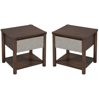Modern King Bed Frame Set with 2 Nightstands - Gray/Walnut