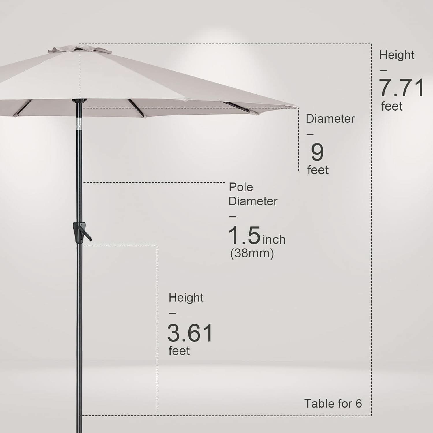 Large Market Outdoor Umbrella With Push Button Tilt - Beige