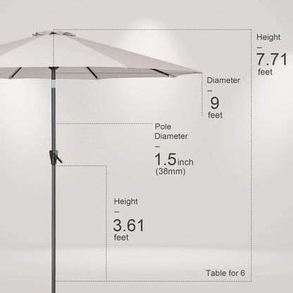 Large Market Outdoor Umbrella With Push Button Tilt - Beige