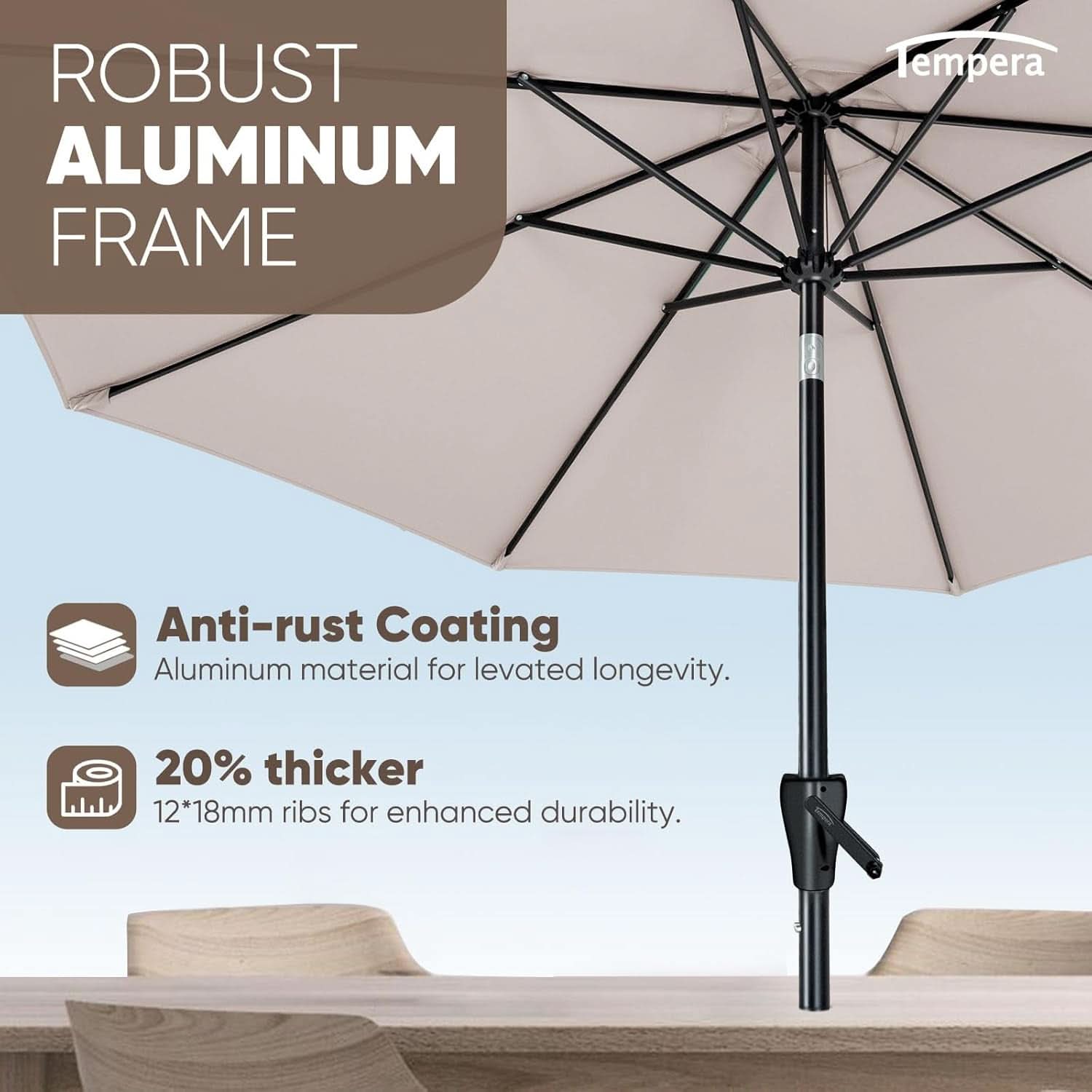 Large Market Outdoor Umbrella With Push Button Tilt - Beige