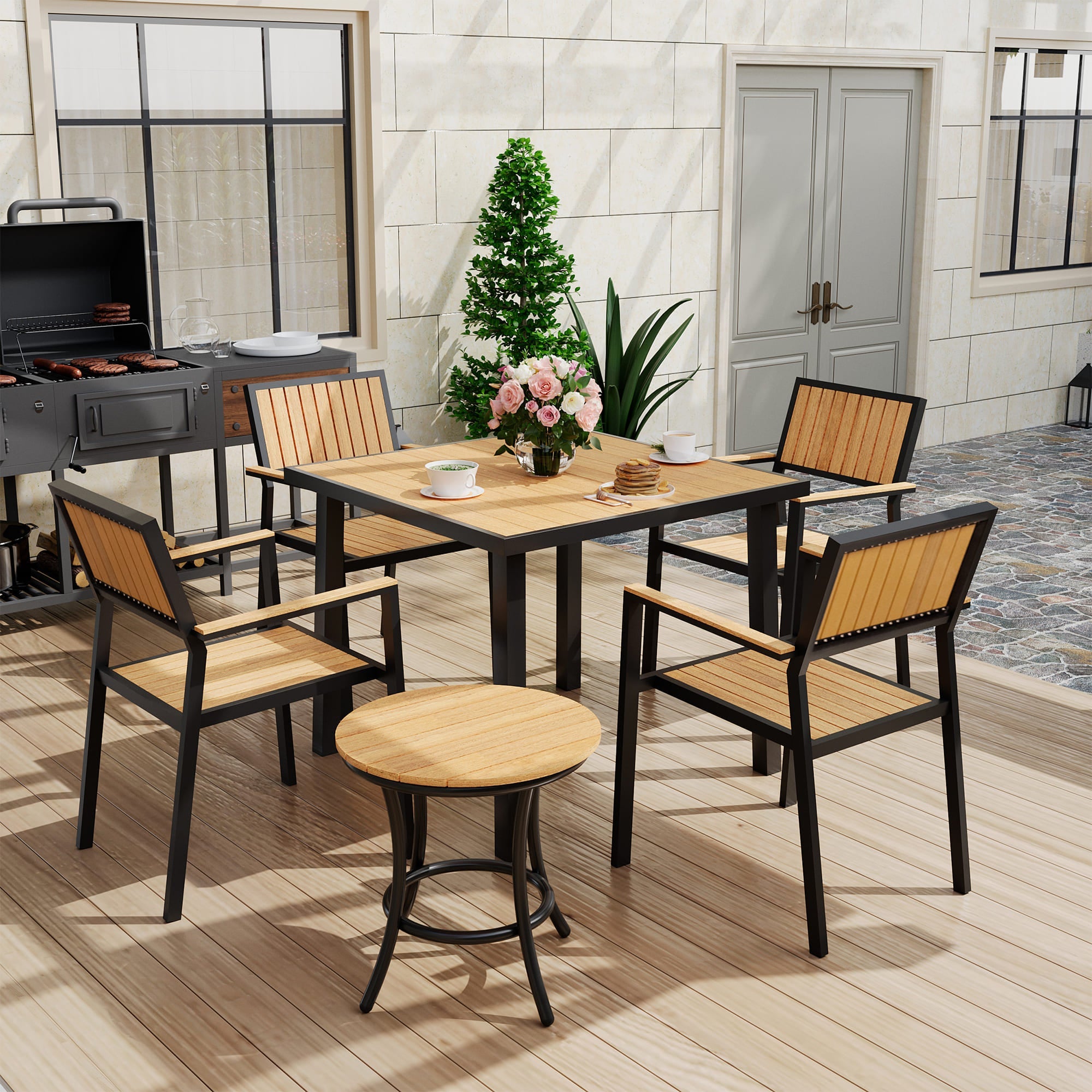 Aluminum and Wood  Outdoor Dining Set - 4 Colors, 6-Pc or 8-Pc Set