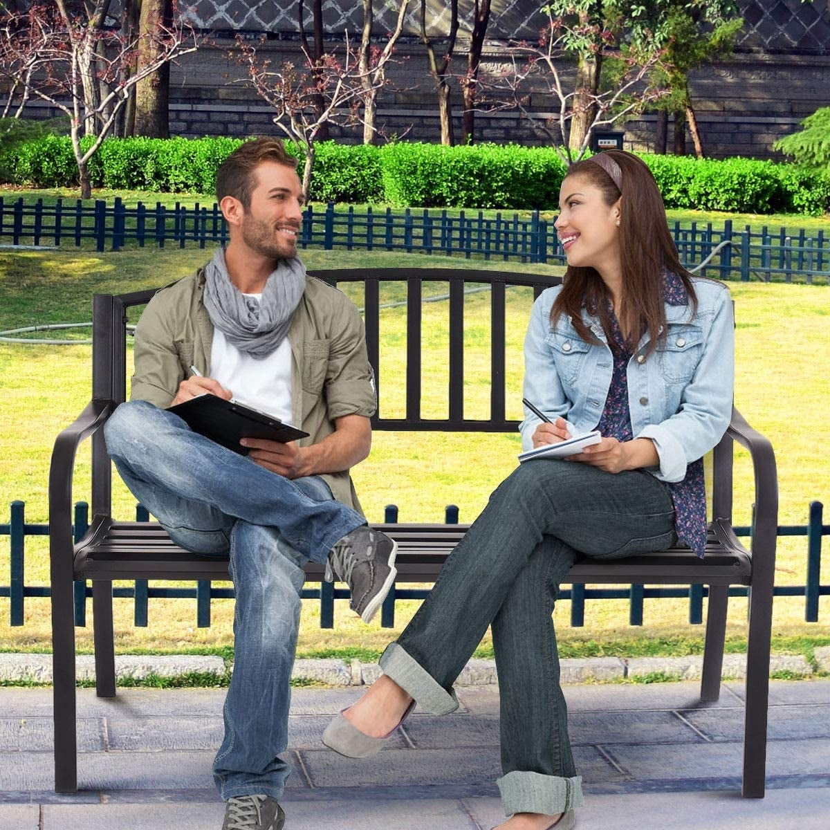 50 Inch Steel Garden Bench - Black