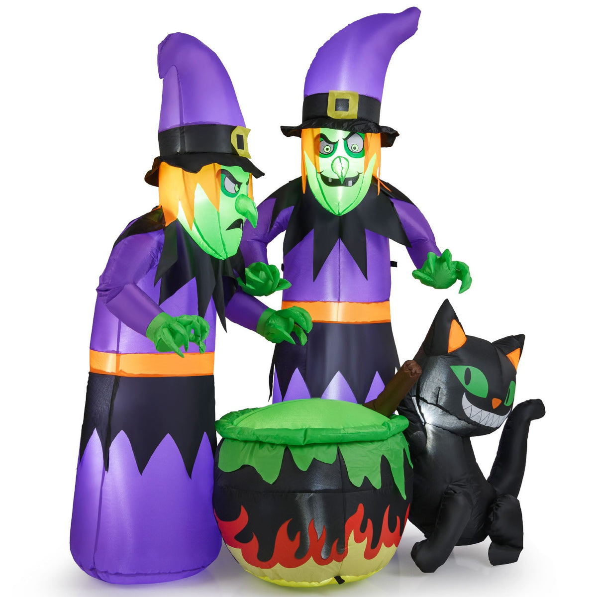 6 Ft Inflatable Halloween Witches with Cauldron &amp; Black Cat