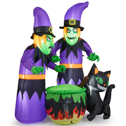 6 Ft Inflatable Halloween Witches with Cauldron &amp; Black Cat