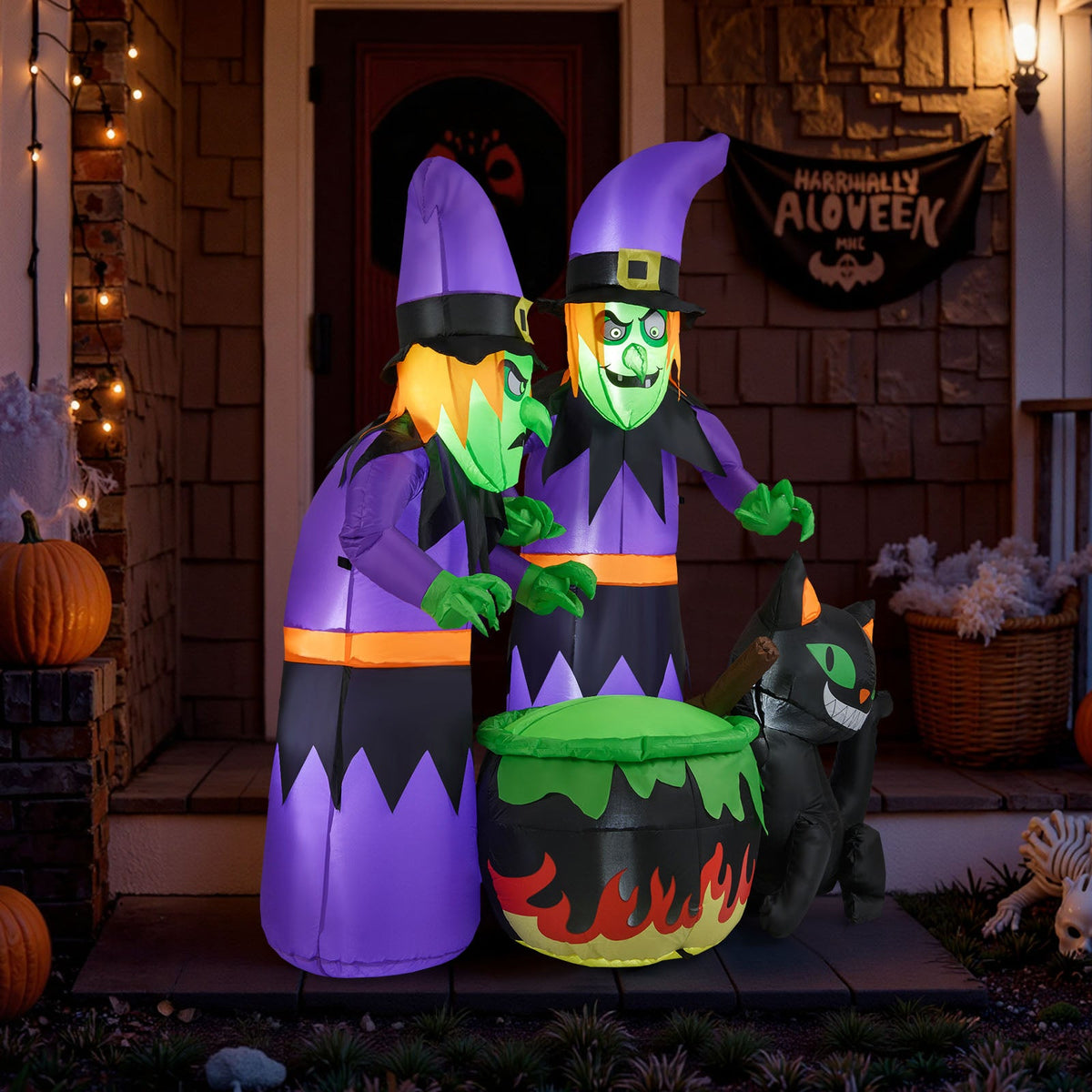 6 Ft Inflatable Halloween Witches with Cauldron &amp; Black Cat