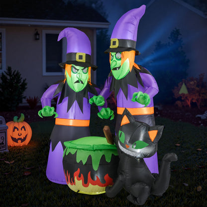 6 Ft Inflatable Halloween Witches with Cauldron &amp; Black Cat