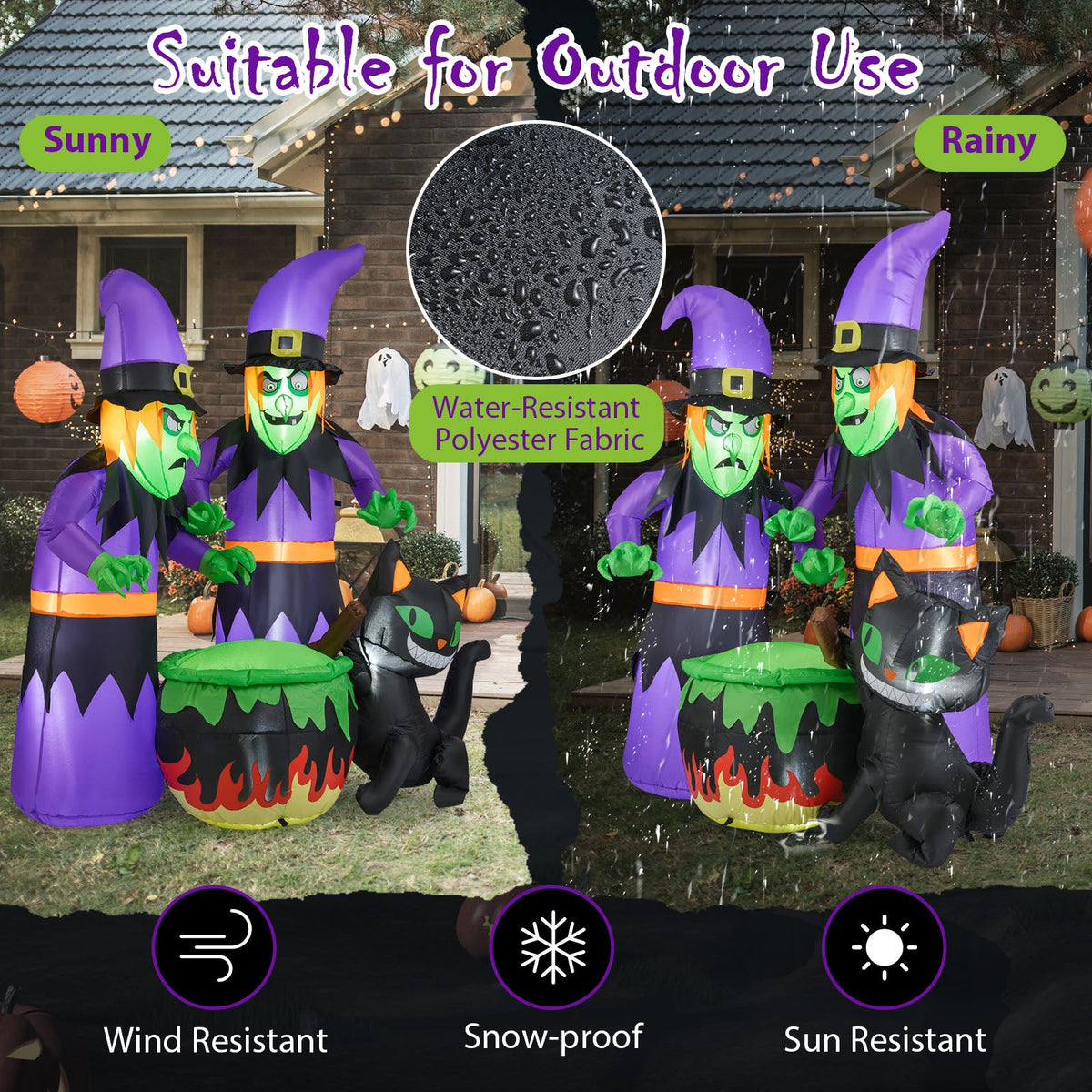 6 Ft Inflatable Halloween Witches with Cauldron &amp; Black Cat
