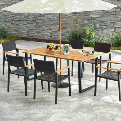 69" Acacia Wood Outdoor Dining Table with 2 Inch Umbrella Hole