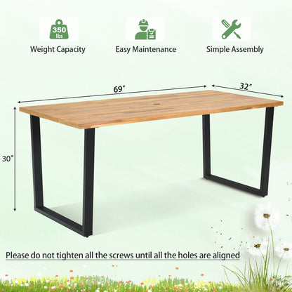 69" Acacia Wood Outdoor Dining Table with 2 Inch Umbrella Hole