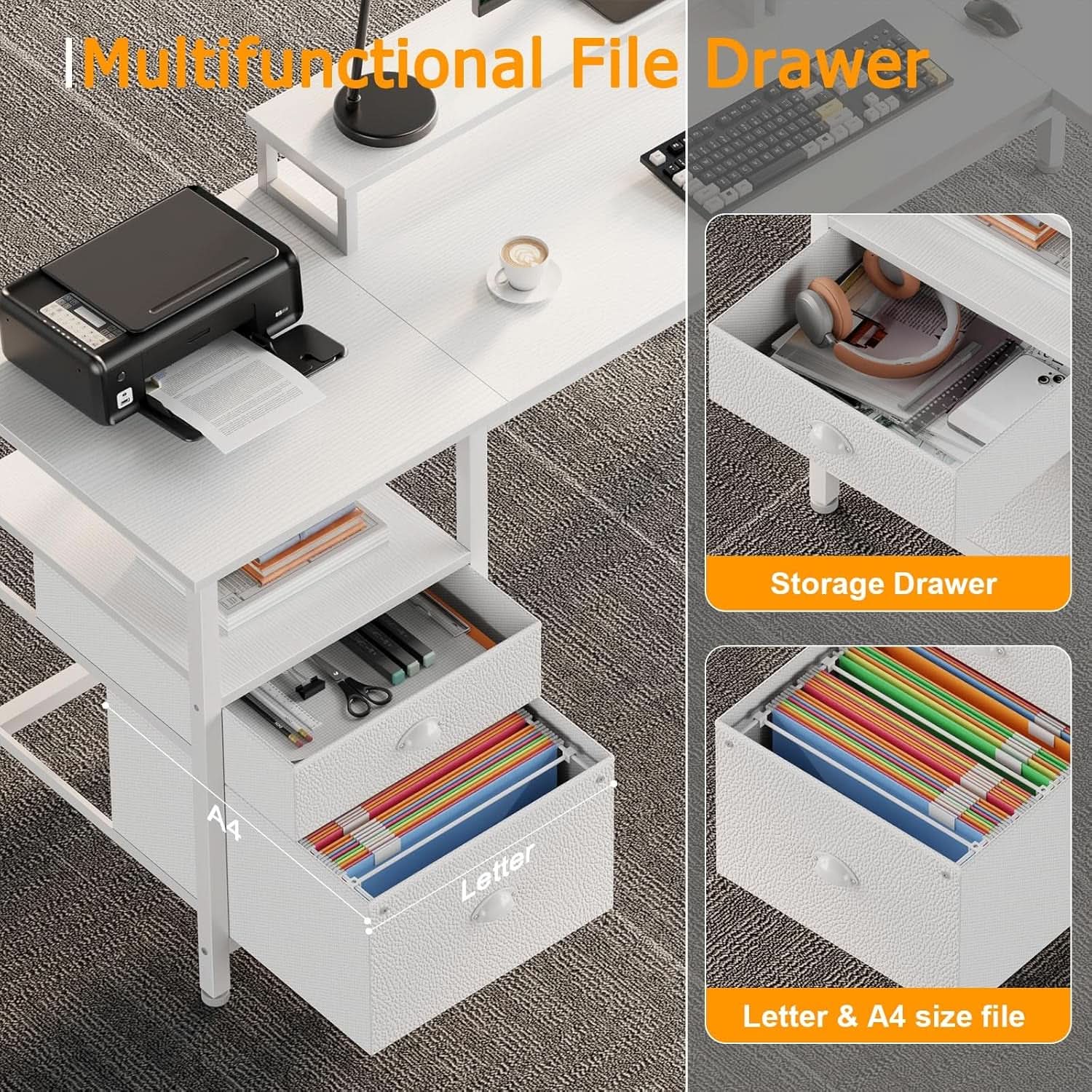 White 59" Corner Workstation with Power Outlets