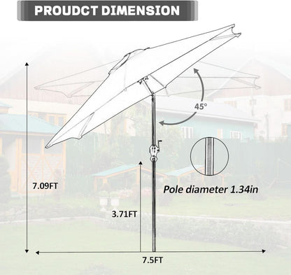 7.5 Foot Aluminum Patio Umbrella Tilt Crank Outdoor Shade - Brown