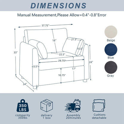 Beige 38 Inch Modern Upholstered Accent Reading Armchair