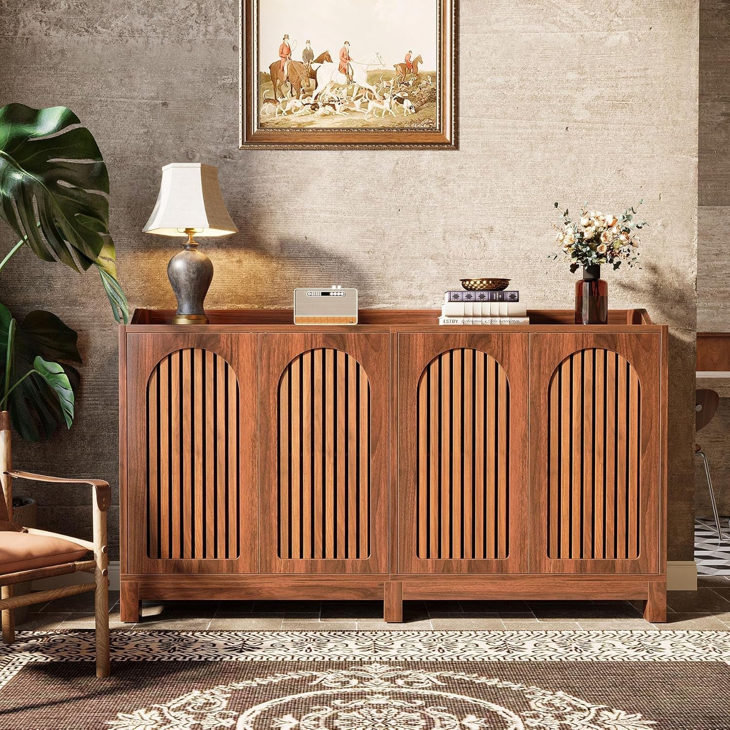57 InchModern  Farmhouse Sideboard Cabinet With Adjustable Shelves