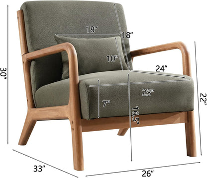 Olive Gray Upholstered Mid Century Modern Accent Armchair