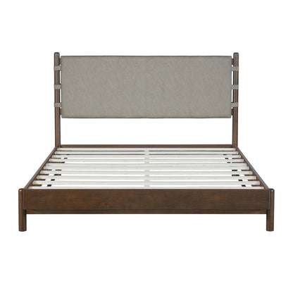 Modern Queen Bed Frame Set with 2 Nightstands - Gray/Walnut