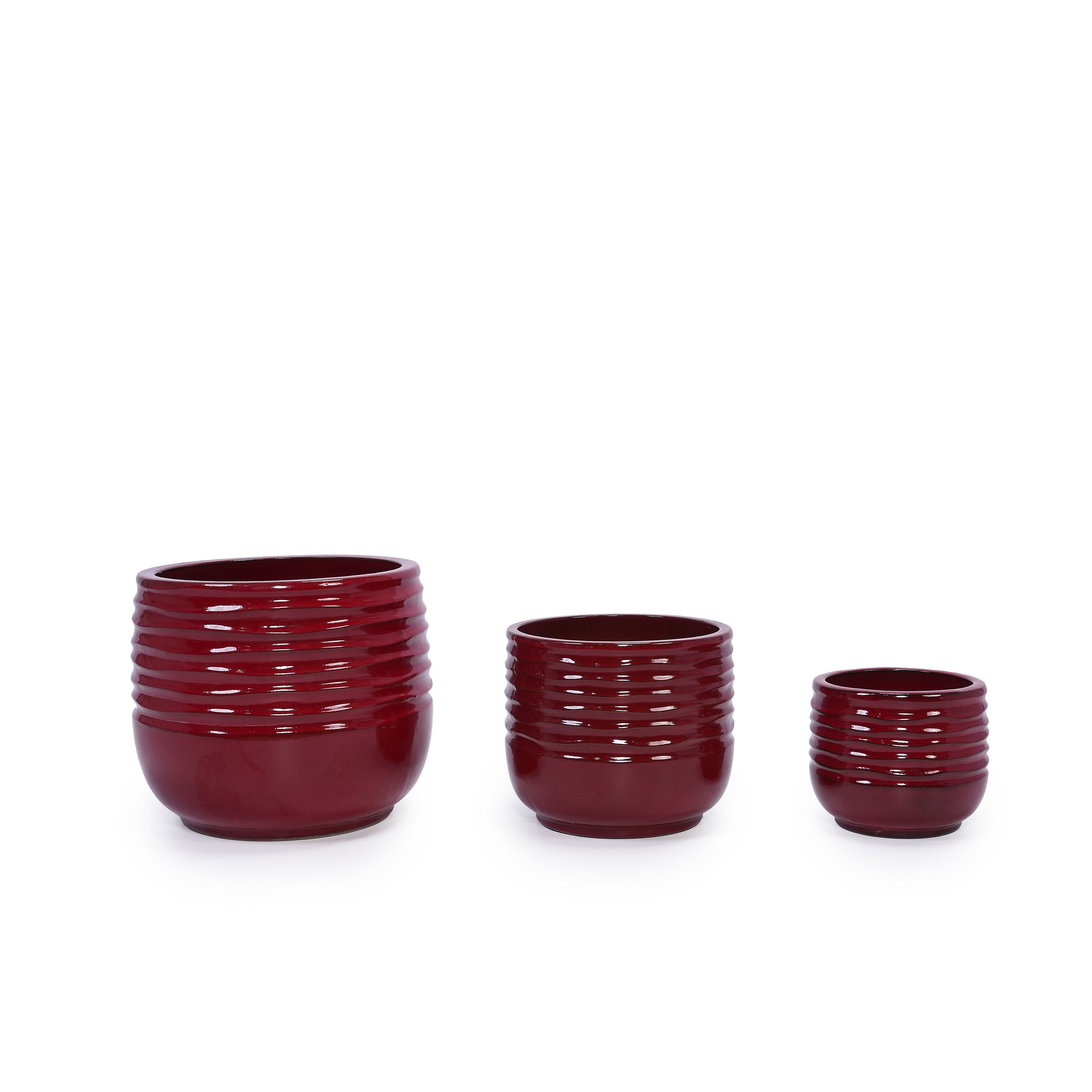 Set of 3 Ceramic Flowerpots - Bean Paste Red
