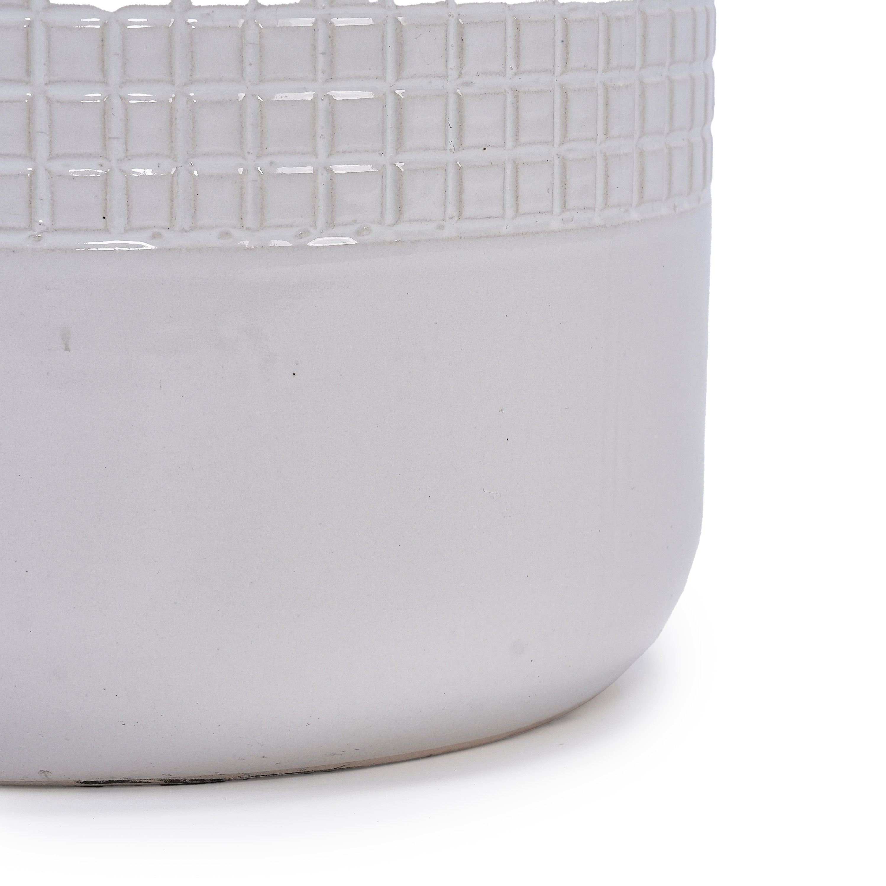Set of 3 Grid Ceramic Flowerpots - Antique White
