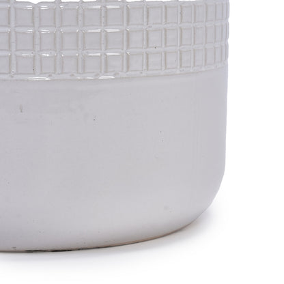 Set of 3 Grid Ceramic Flowerpots - Antique White