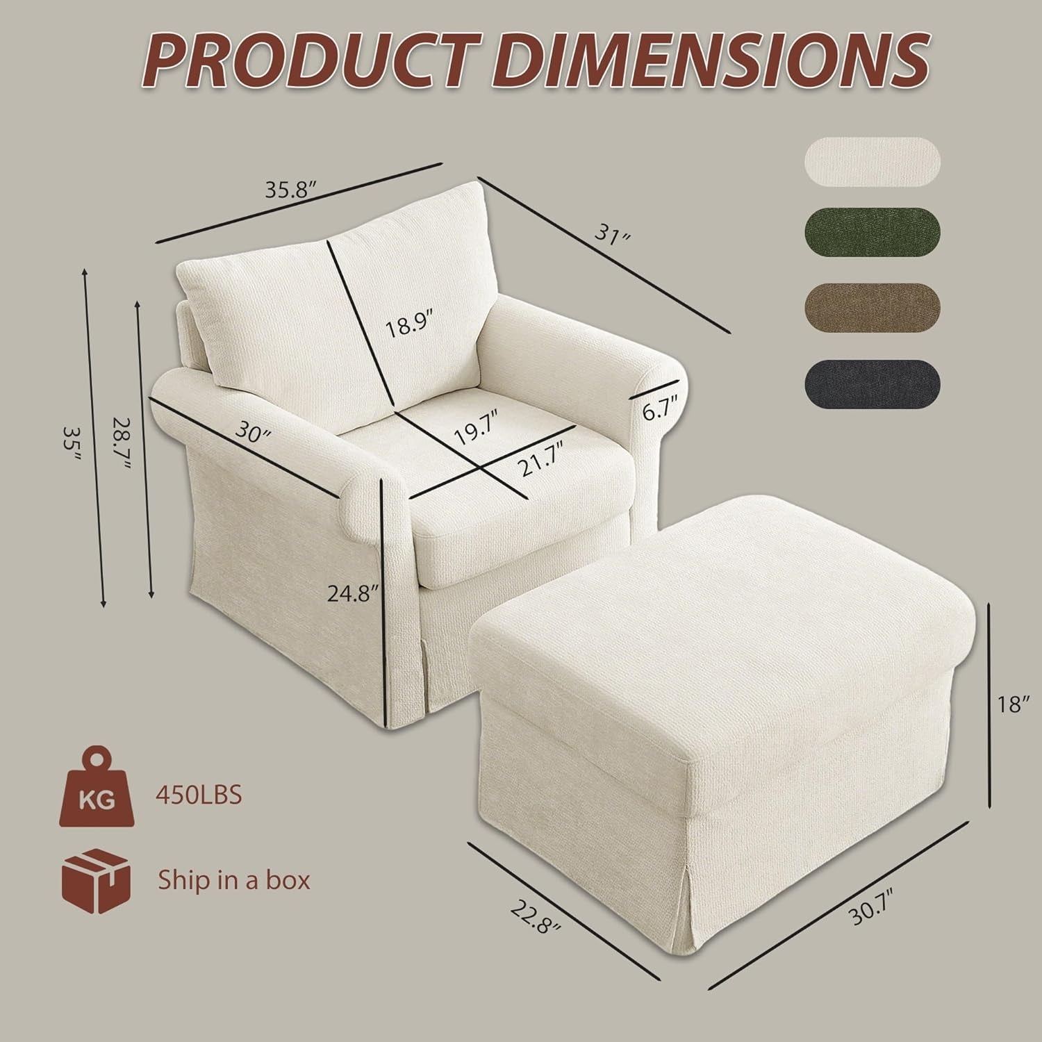 Beige Chenille Contemporary Chair &amp; Ottoman - 2 Pc Set