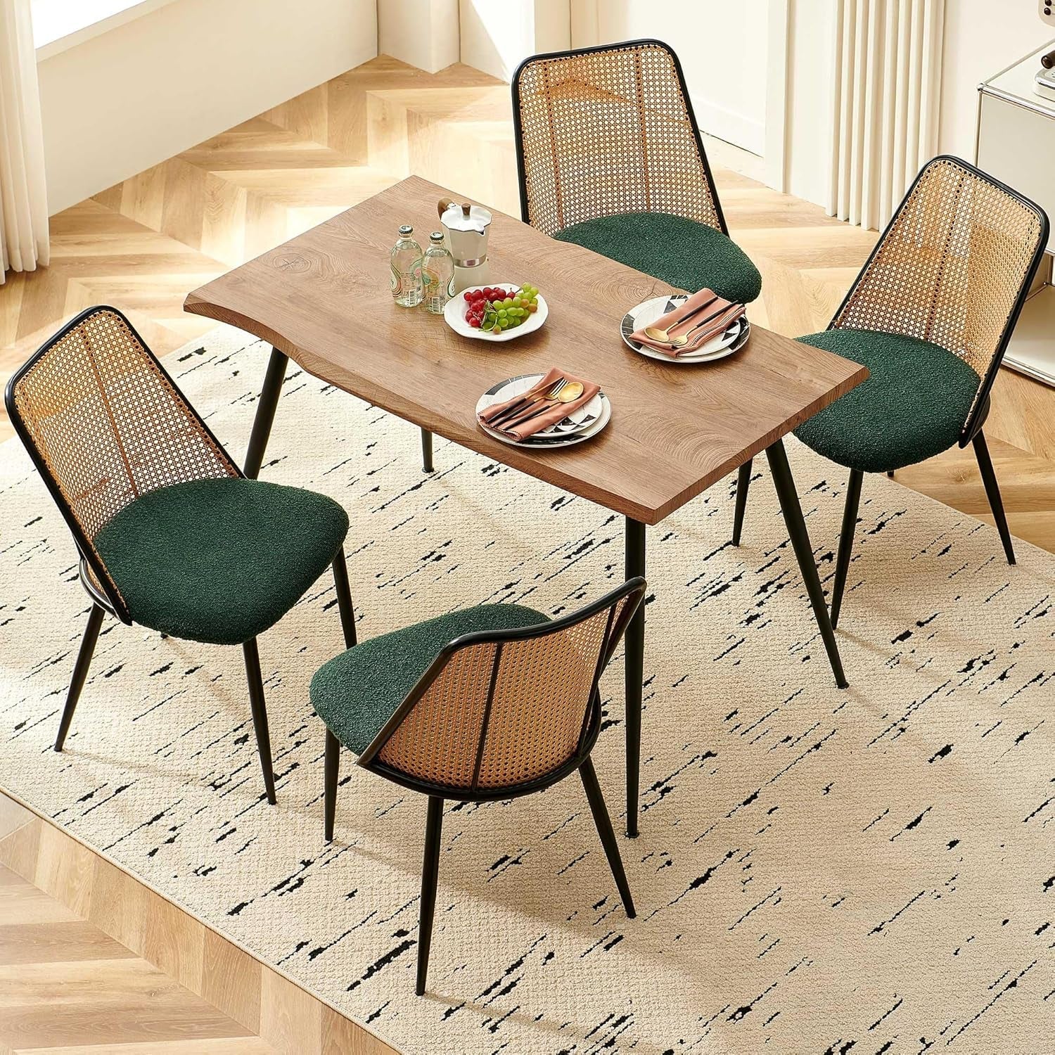 Walnut Finish Raw Edge 47" Dining Set - Green