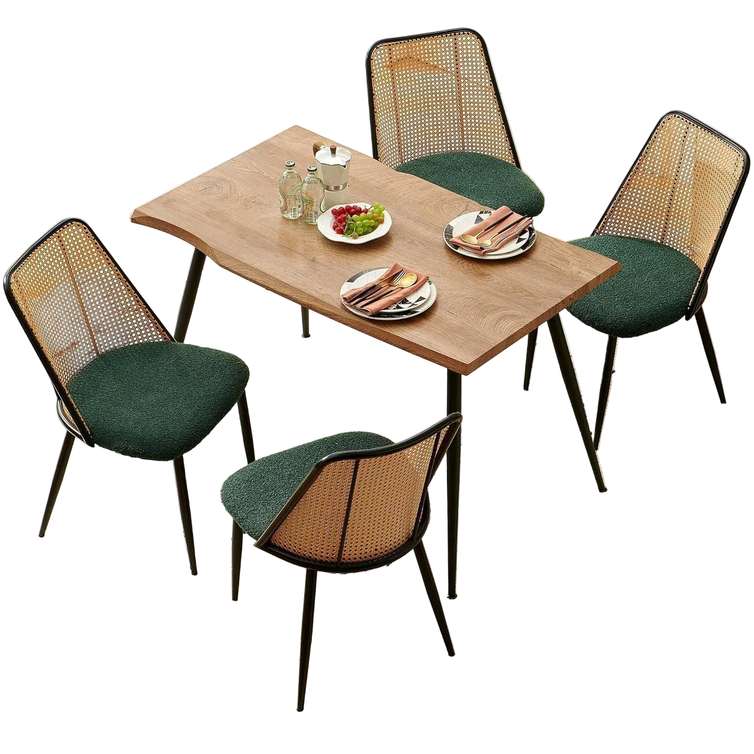 Walnut Finish Raw Edge 47" Dining Set - Green