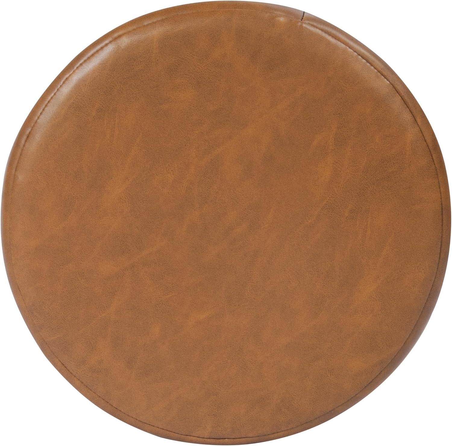 Round Upholstered Faux Leather Ottoman Footrest Camel