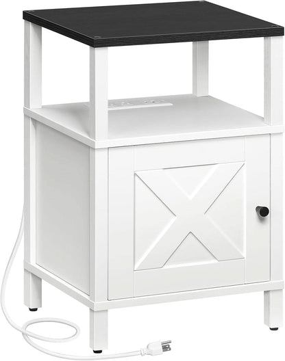 White Farmhouse Style Nightstand With USB Type C Ports