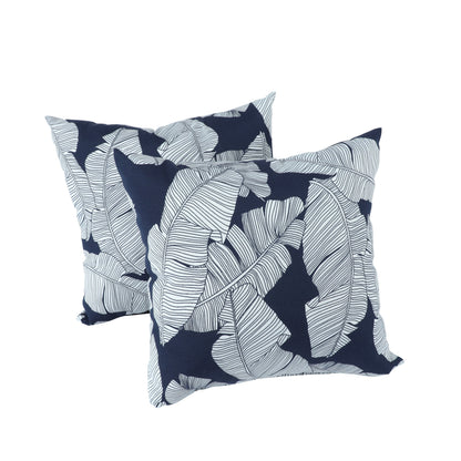 2 Pack Outdoor Throw Pillows - 18x18 Blue Leaf