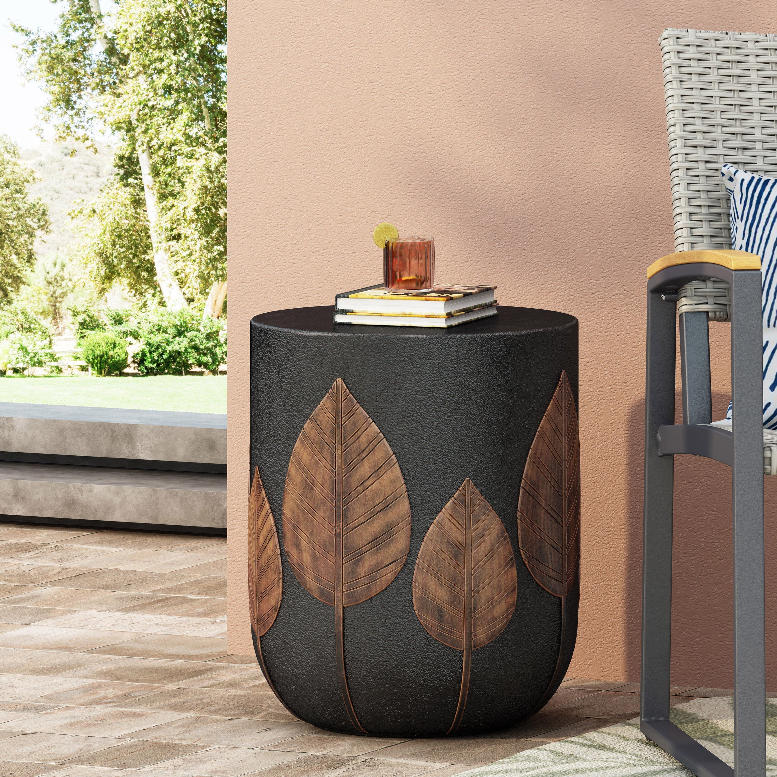 Outdoor Light Weight Concrete Side Table - Black/Copper