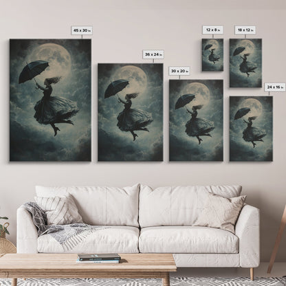 The Witch and her Umbrella Framed Canvas