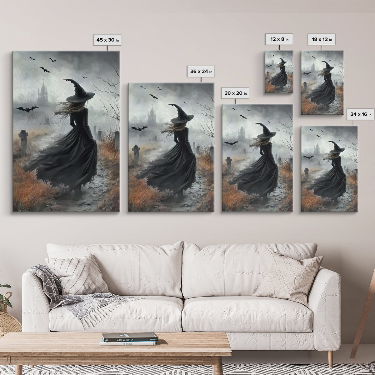 Gothic Witch in a Grave Yard Framed Canvas Print