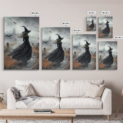 Gothic Witch in a Grave Yard Framed Canvas Print
