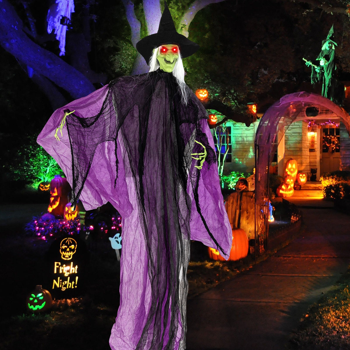 7.2 ft Witch with Lighted Eyes and Automatic Arm Movement