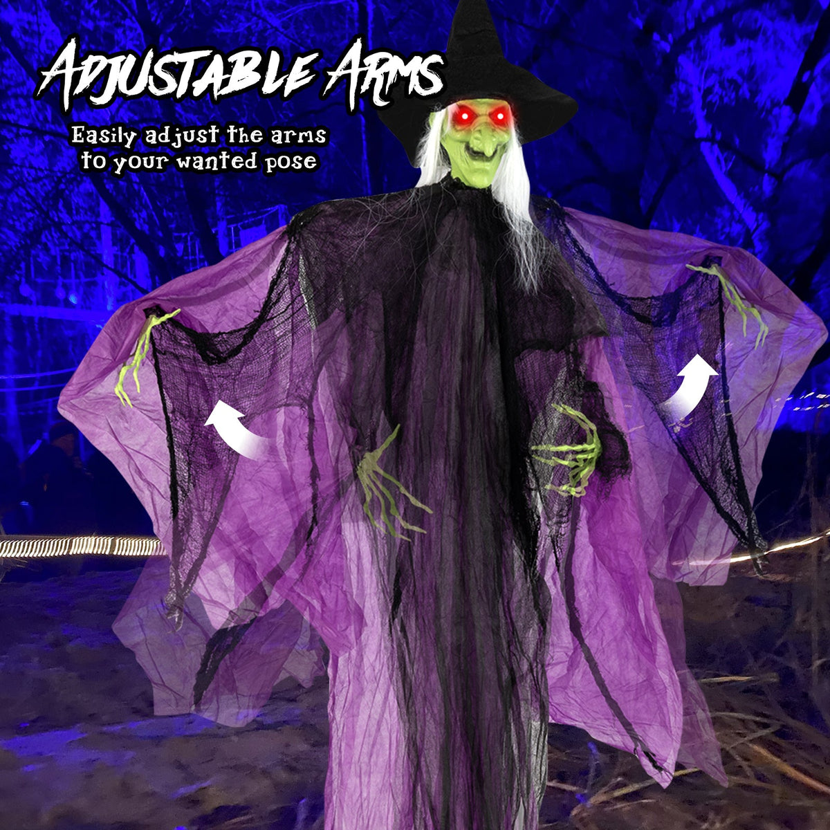 7.2 ft Witch with Lighted Eyes and Automatic Arm Movement