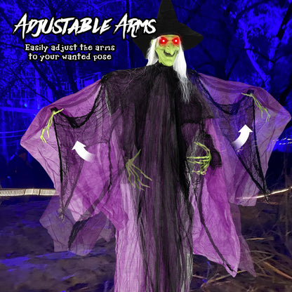 7.2 ft Witch with Lighted Eyes and Automatic Arm Movement