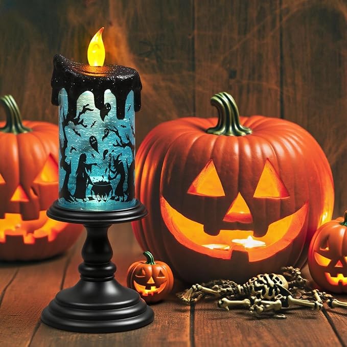 Battery Operated Spooky Spinning Tornado LED Candle -  Spooky Blue