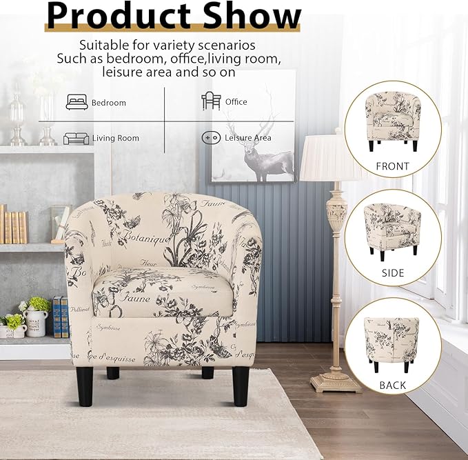 INZOY Modern Club Chair with Ottoman in Atique Cream/Black Floral