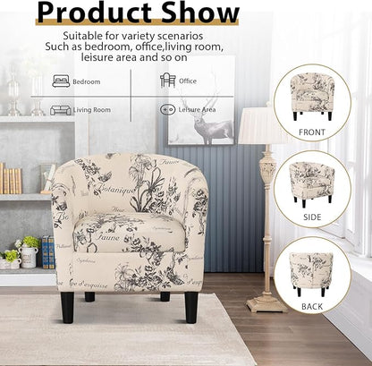 INZOY Modern Club Chair with Ottoman in Atique Cream/Black Floral