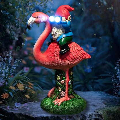 Solar Flamingo Gnome Garden Statue