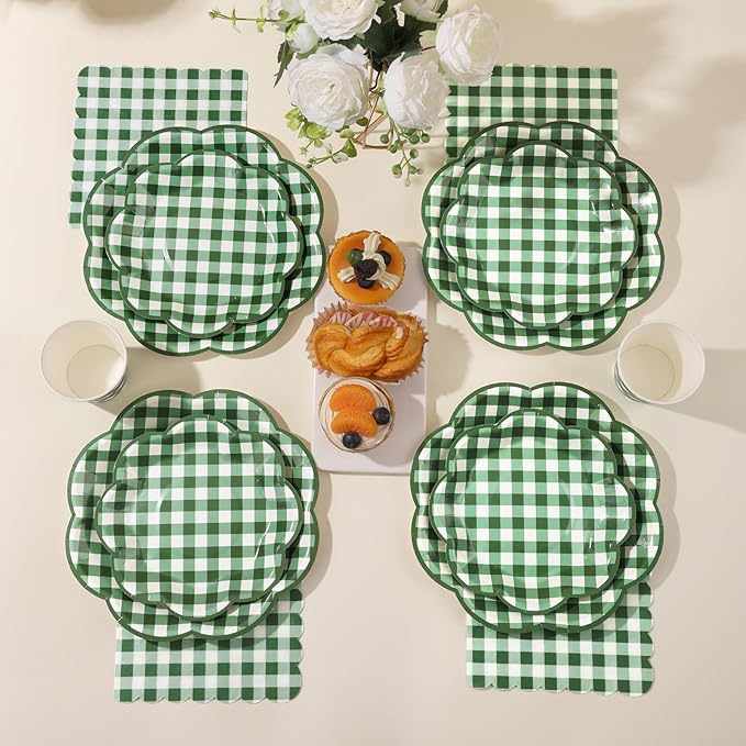 350 Piece Green Gingham Plates and Napkins Party Supplies for 50