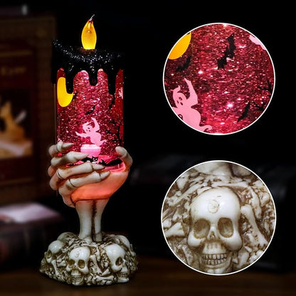 Battery Operated Spooky Spinning Tornado Candle w/ Skeleton Hand
