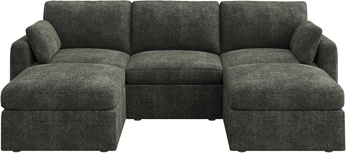 HONBAY Modular Sectional Sofa with Storage Seats - Green Chenille