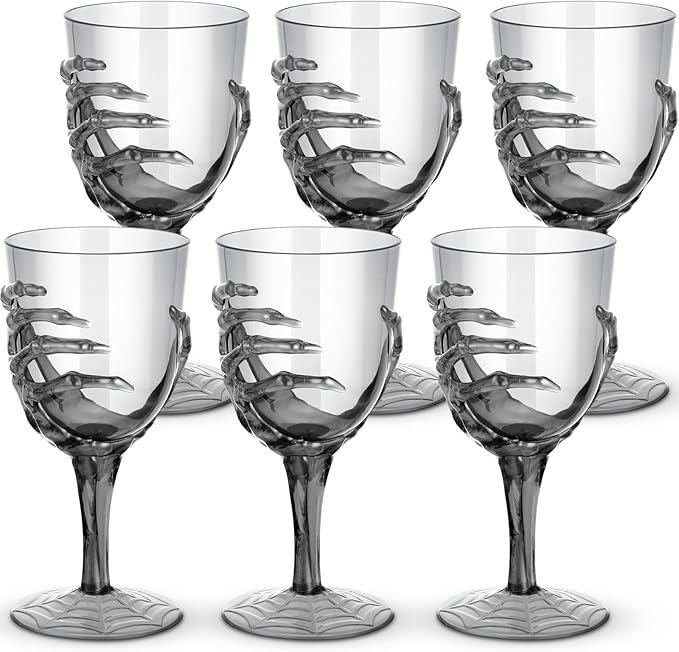 Set of 6 Halloween Skeleton Hand Goblets - 12oz Clear Plastic