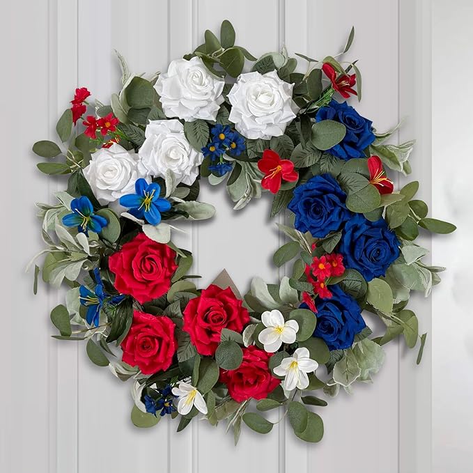 Patriotic Wreath - 24 Inch Red/White/Blue Roses