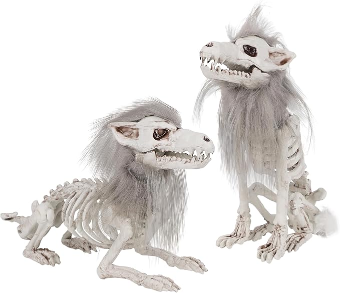Set of 2 Halloween Wolf Skeleton Decorations - Indoor/Outdoor