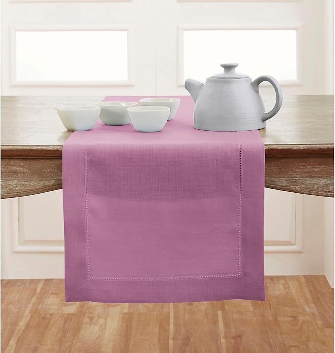 Classic Hemstitch 100% Pure Linen Table Runner 14 x 120 Inch - Violet