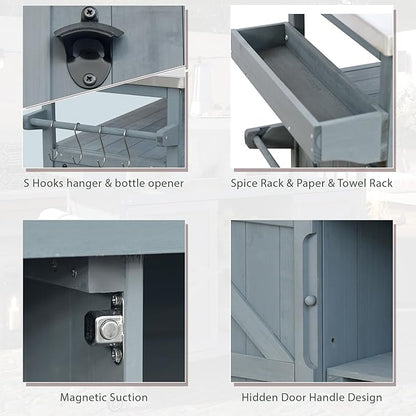 Outdoor Kitchen Island with Internal Storage Rack, Spice &amp; Towel Rack - Robin Blue