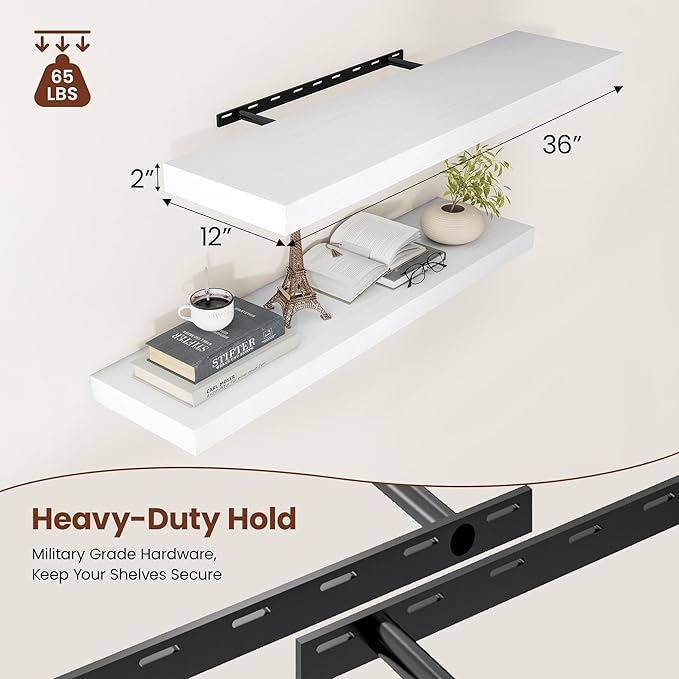 Set of 2, 36" Floating Shelves - White