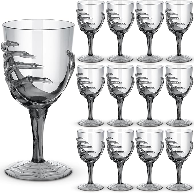 Set of 12 Halloween Skeleton Hand Goblets - 12oz Heavy-Duty Plastic
